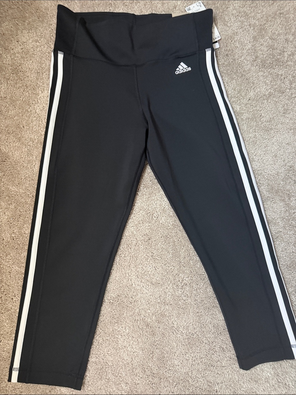 adidas cropped Black Leggings with White Side Stripes
